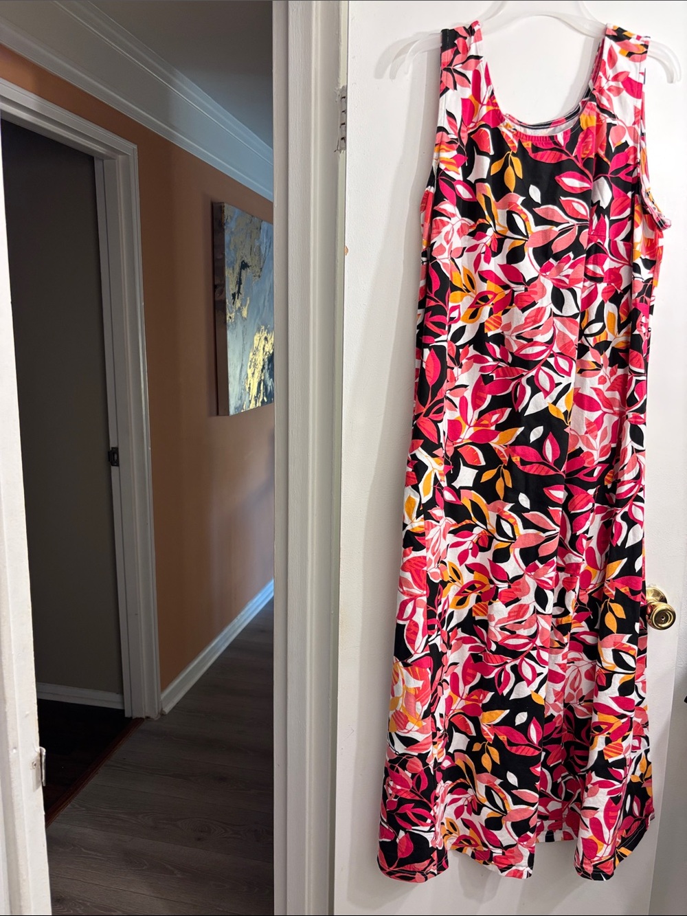 Jessica London Sleeveless Floral Leaf-Print Jumpsuit in Pink, Black & Yellow